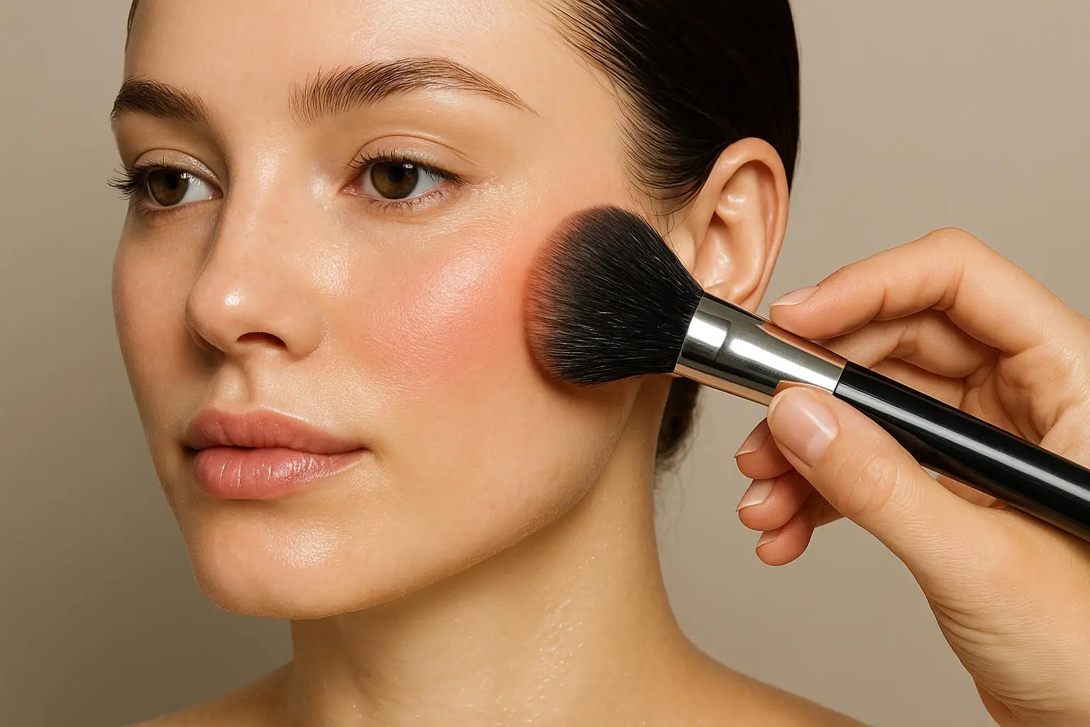 Наносите румяна на чистую и увлажненную кожу