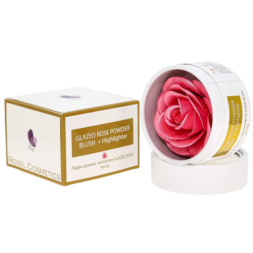 R041 Кремовые румяна и Хайлайтер Rosel Cosmetics Glazed Rose 6g Перламутровый розовый оттенок
