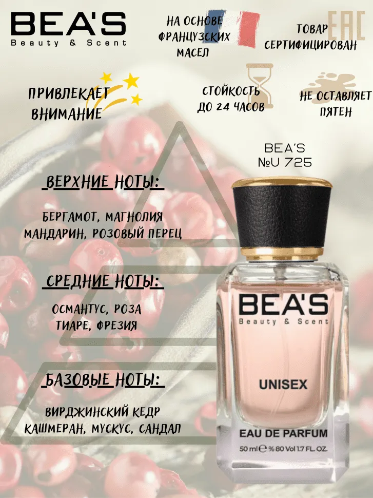 Парфюм BEA'S 50 ml U 725 The Beautiful Mind Series Vol.1 Intelligence Fantasy unisex