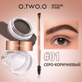 SC069-01 O.TWO.O Восковой гель и фиксатор для бровей 2в1 Серо-коричневый 4.5g+3.8g