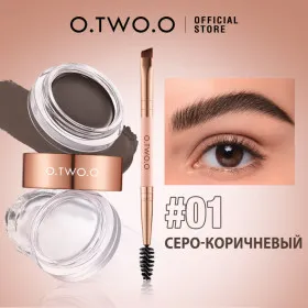 SC069-01 O.TWO.O Восковой гель и фиксатор для бровей 2в1 Серо-коричневый 4.5g+3.8g